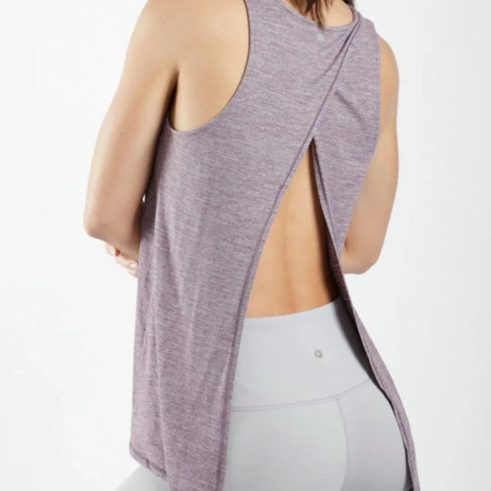 Yogalicious Infinite Plum Purple Split Tie Back Active Tank Top